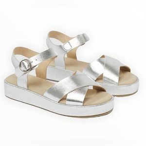 🆕 ZARA Crossed Chunky Platform Sandals in Silver SZ 8 (eur 39)
